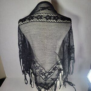 American Eagle Outfitters Elegant Sophisticated Black Crochet Fringe Shawl Wrap